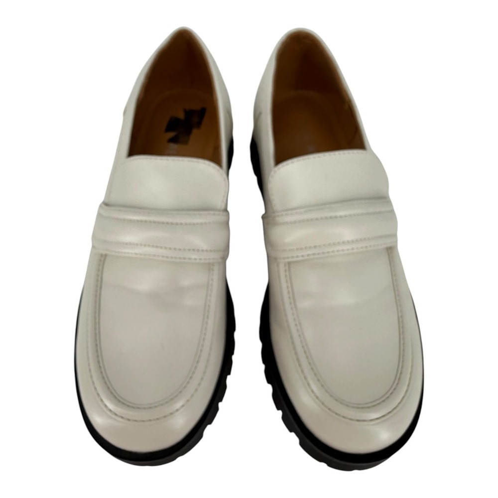 Nine West Womens Gury Slip On Chunky Lug Sole Loafers Cream Size 8.5M Y2K Preppy